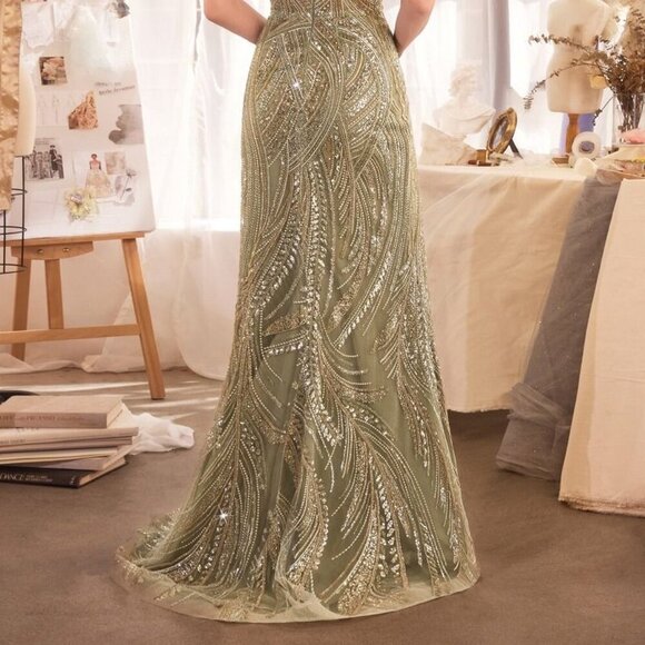 NEW FORMAL LONG ONE SHOULDER SHEATH RHINESTONES EMBELLISHED GALA DRESS CD A1435 - Picture 10 of 13